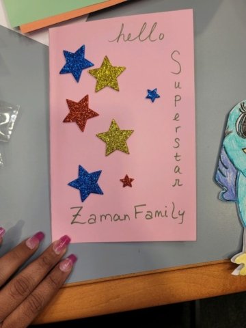 One of the lovely cards made for the Zaman family!